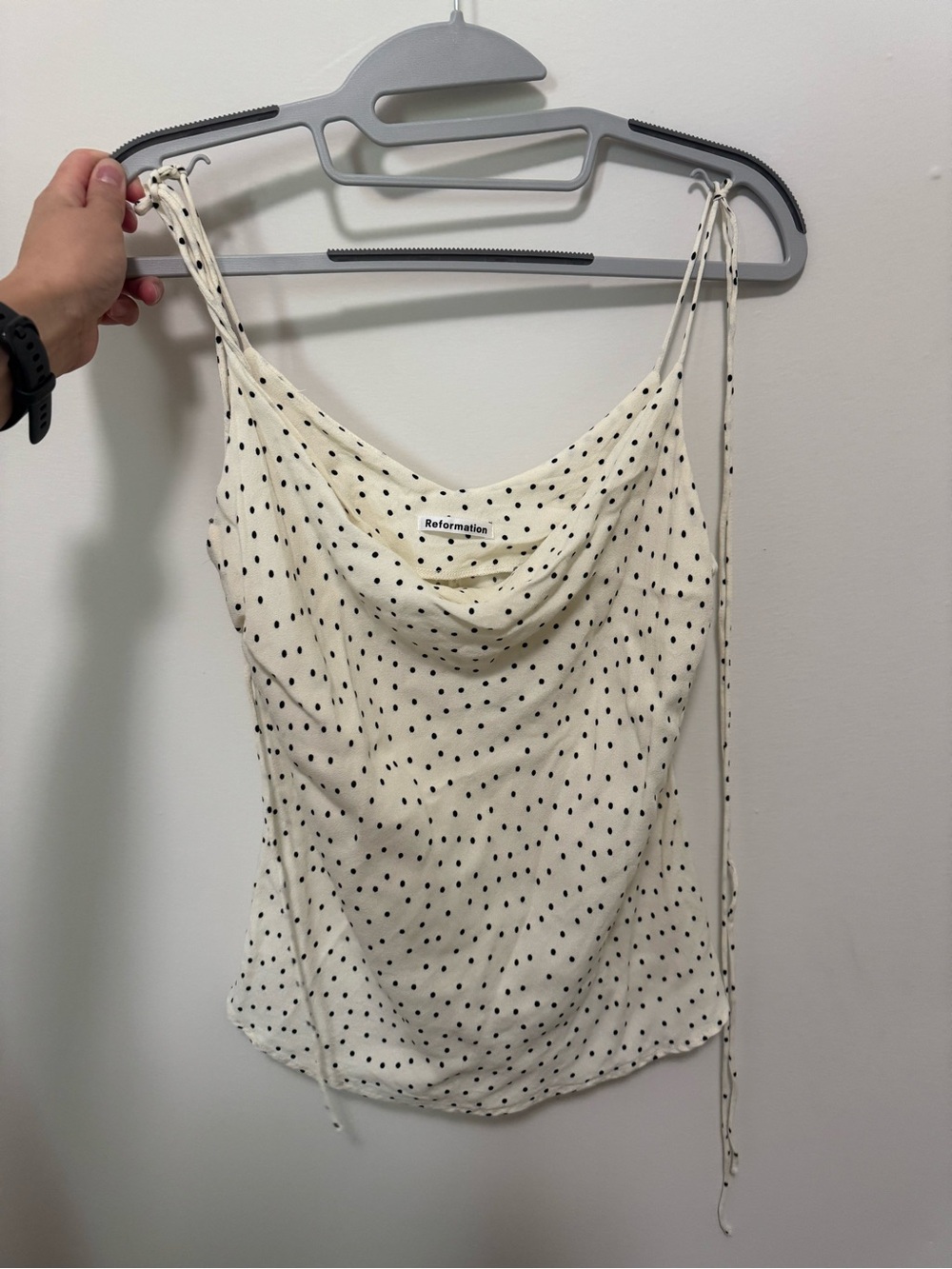 Reformation Cream with Black Dot Cowl Neck Camisole